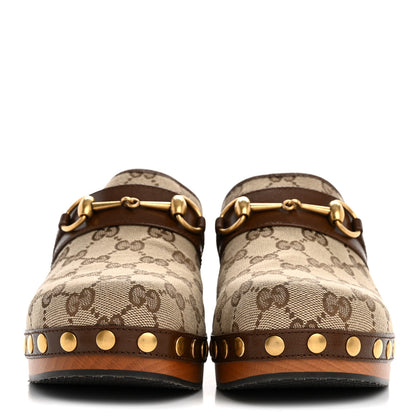 Gucci Monogram Goatskin Horsebit Clog Mules 37 Beige Ebony Brown Sugar 3 of 10