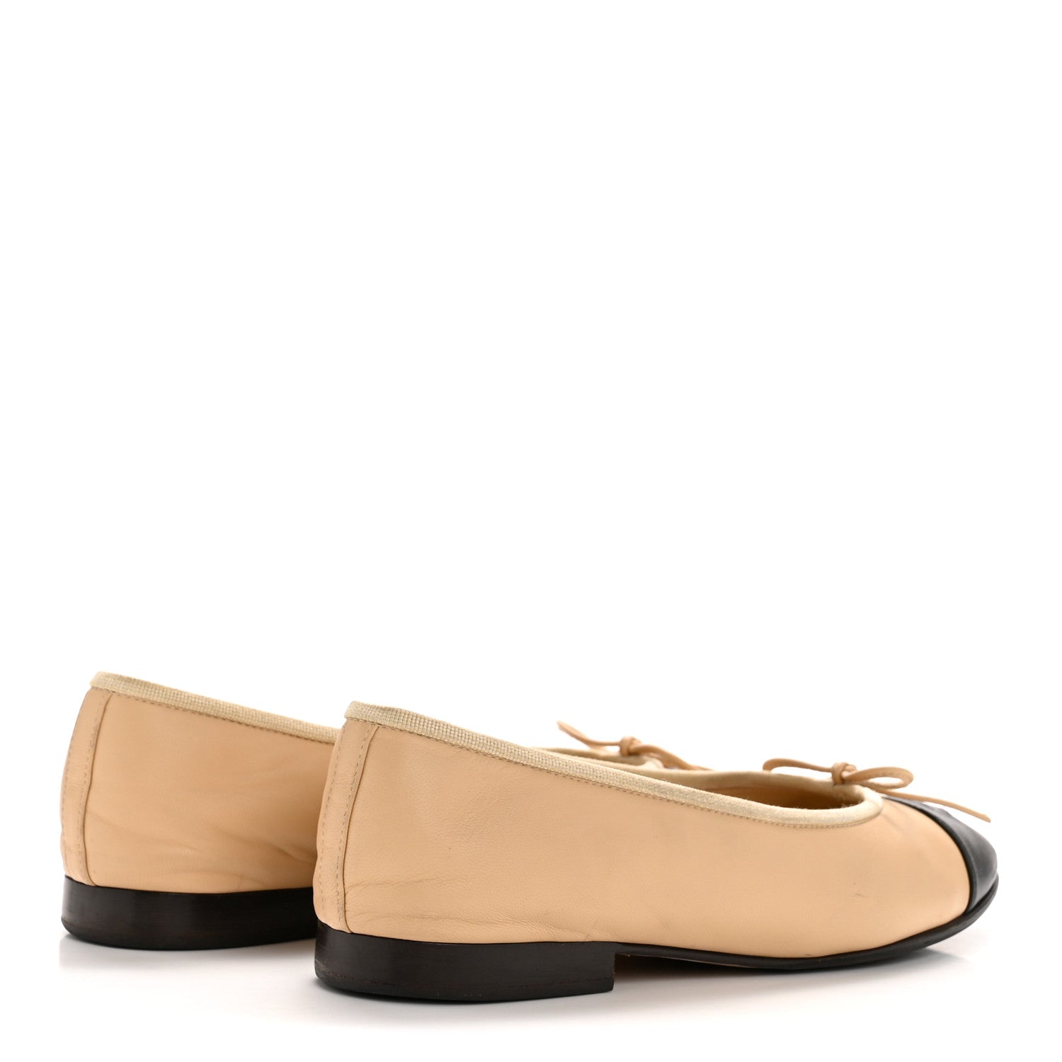 Chanel Lambskin Cap Toe CC Ballerina Flats 37 Beige Black 5 of 11