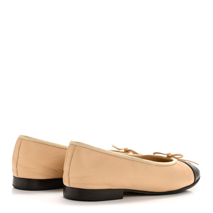 Chanel Lambskin Cap Toe CC Ballerina Flats 37 Beige Black 5 of 11