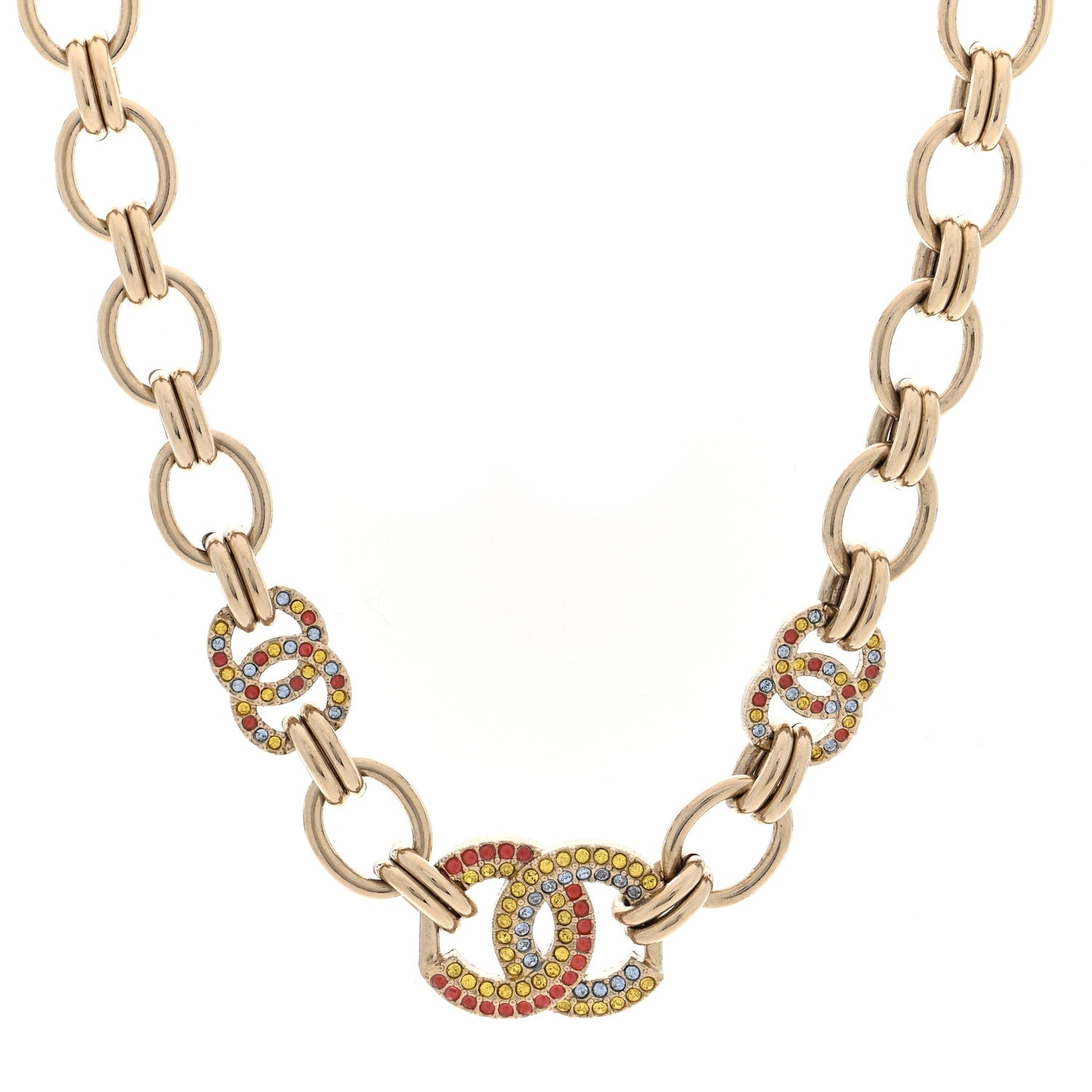 Chanel Crystal Chain CC Choker Necklace Gold Multicolor 1 of 5