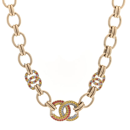 Chanel Crystal Chain CC Choker Necklace Gold Multicolor 1 of 5