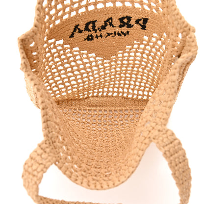 Prada Yarn Raffia Effect Crochet Logo Embroidered Tote Bag Naturale 5 of 9