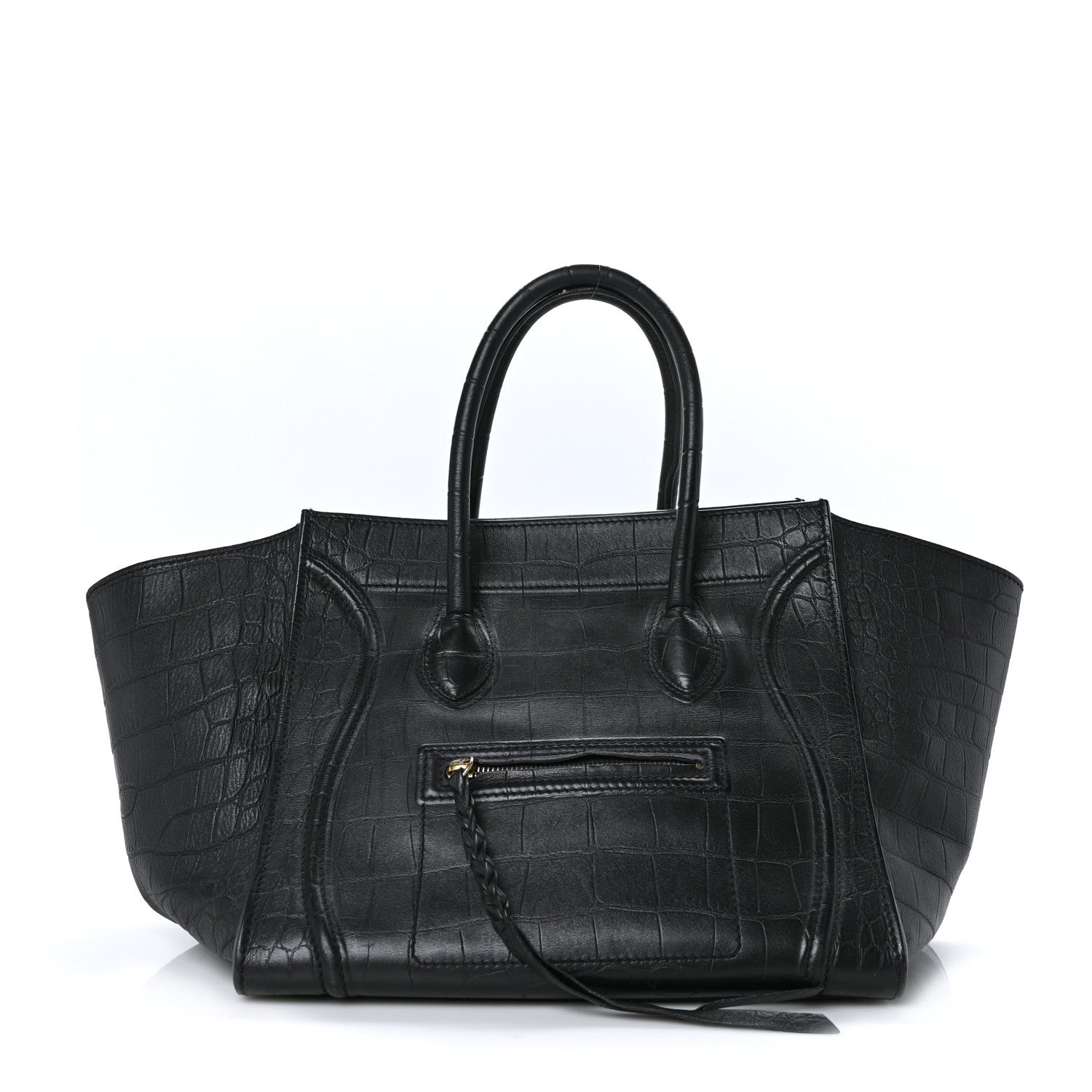 Celine Calfskin Crocodile Embossed Medium Phantom Luggage Black 1 of 10