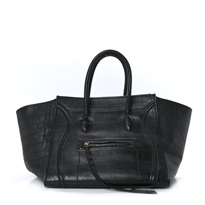 Celine Calfskin Crocodile Embossed Medium Phantom Luggage Black 1 of 10
