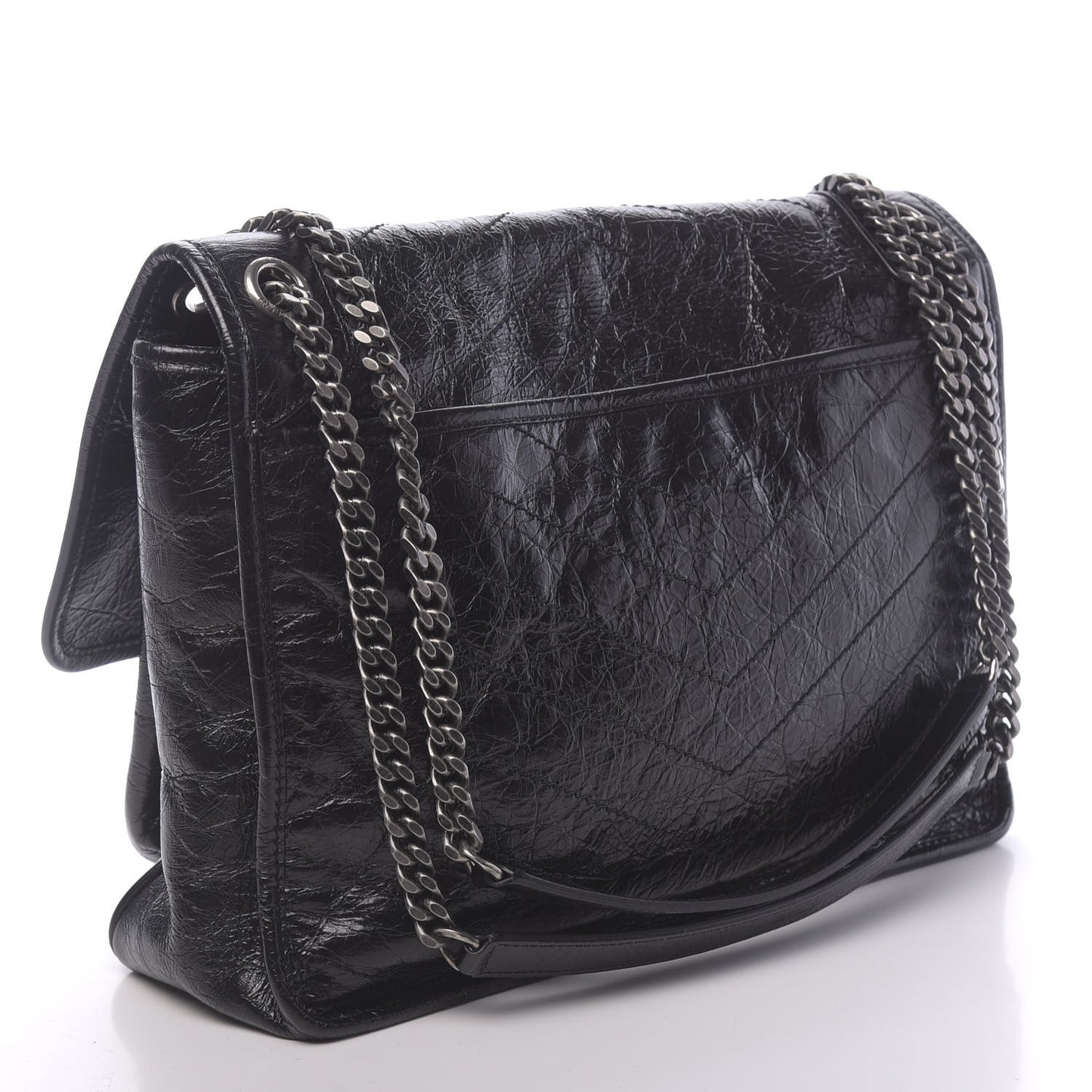 Crinkled Calfskin Matelasse Monogram Large Niki Chain Satchel Black