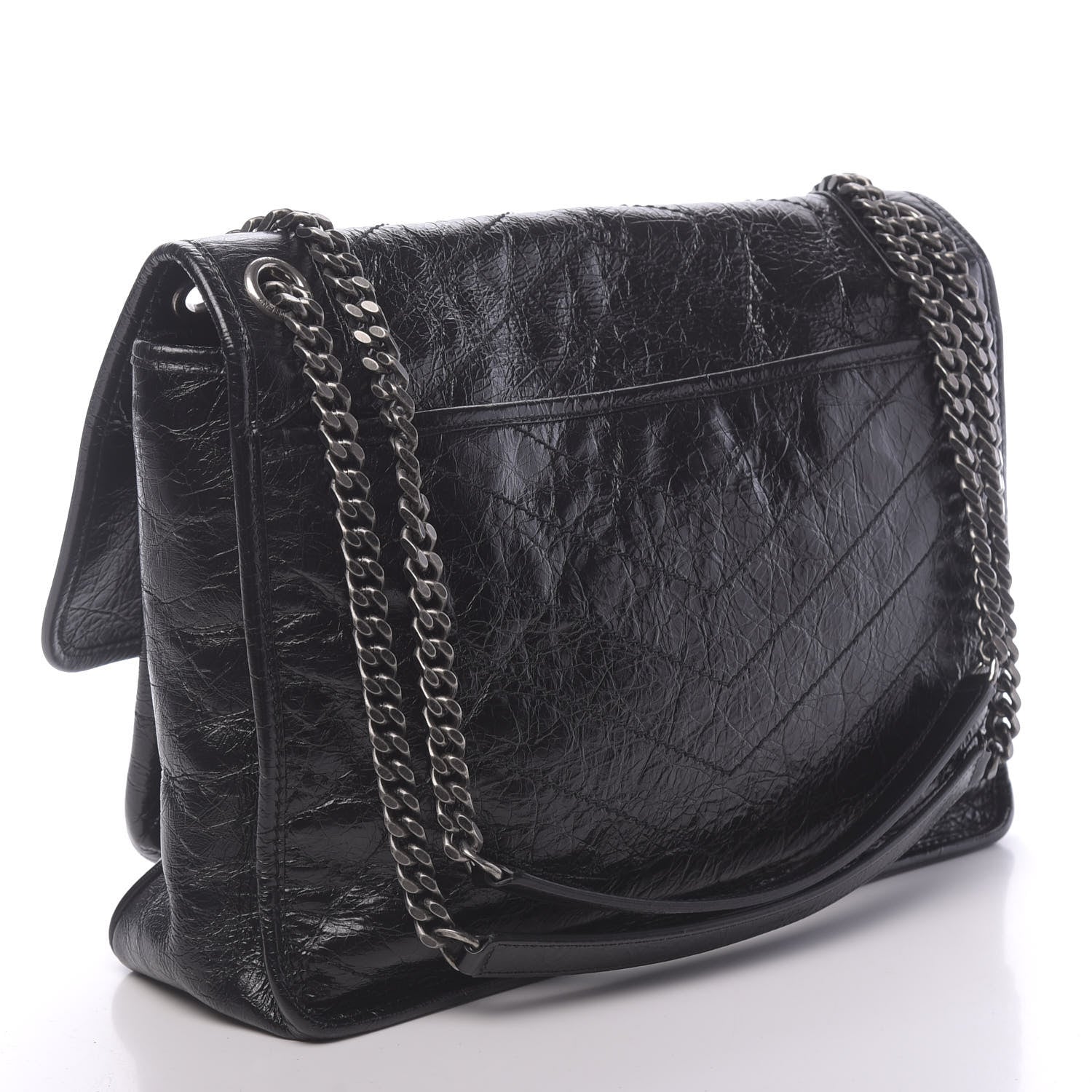 Saint Laurent Crinkled Calfskin Matelasse Monogram Large Niki Chain Satchel Black 3 of 9