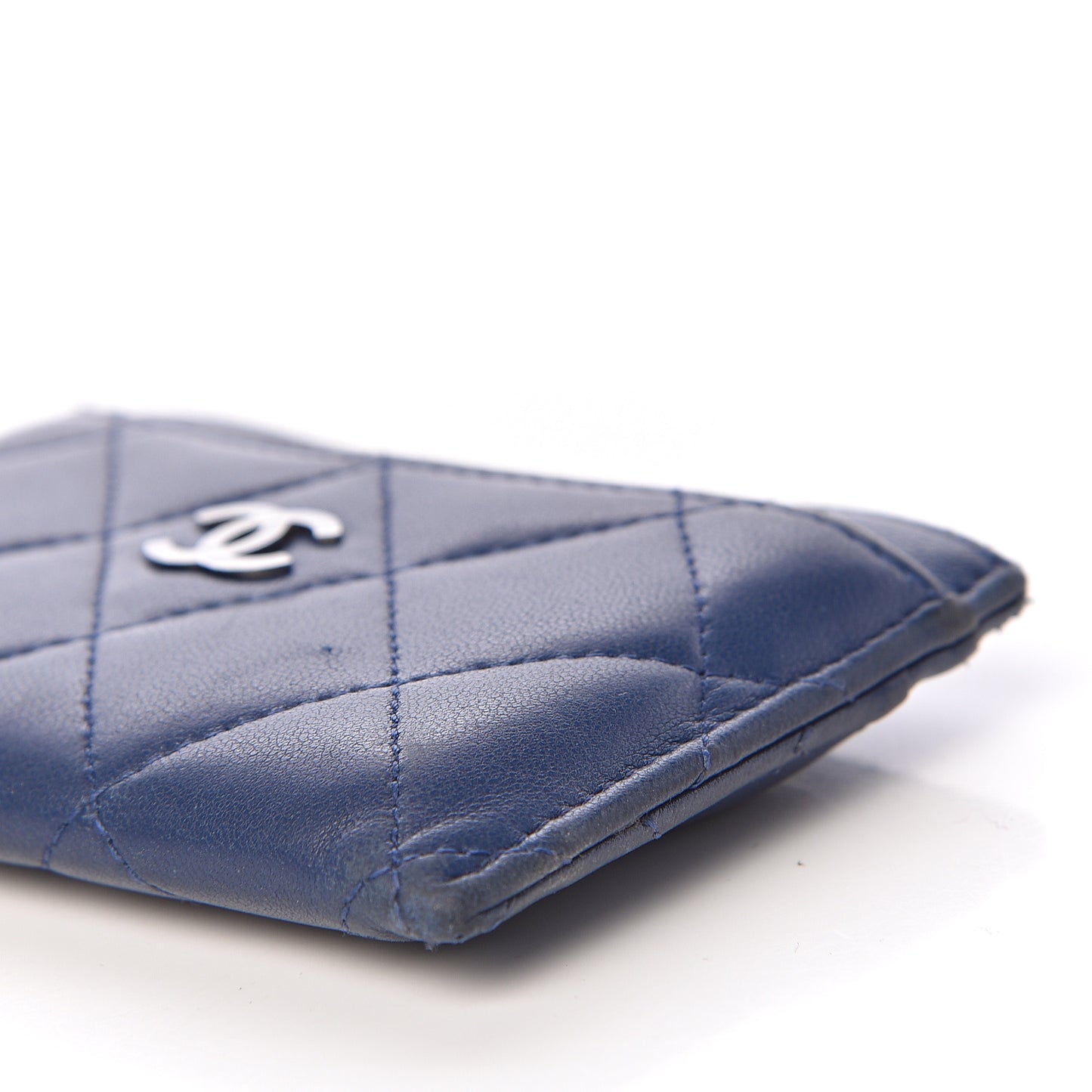 Lambskin Quilted Card Holder Navy Blue
