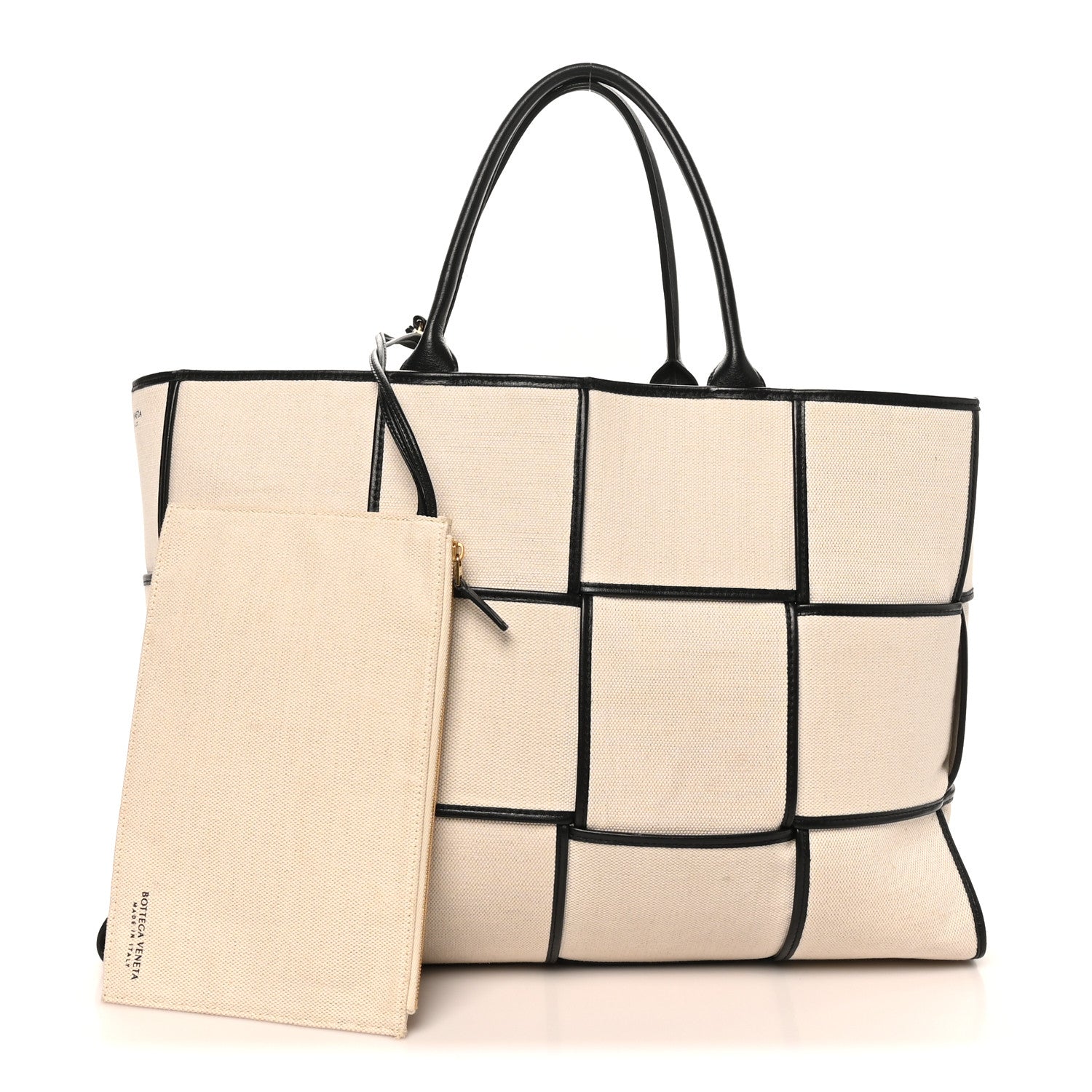 Bottega Veneta Canvas Maxi Intrecciato Large Arco Tote Beige Black 2 of 9