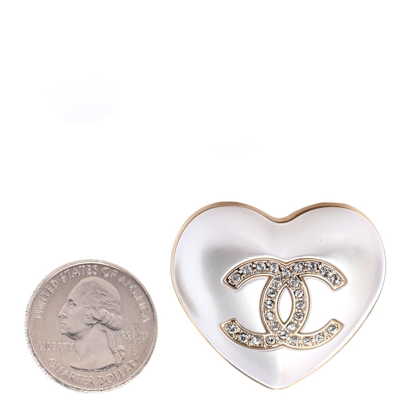 Resin Crystal CC Heart Brooch Pearly White Gold