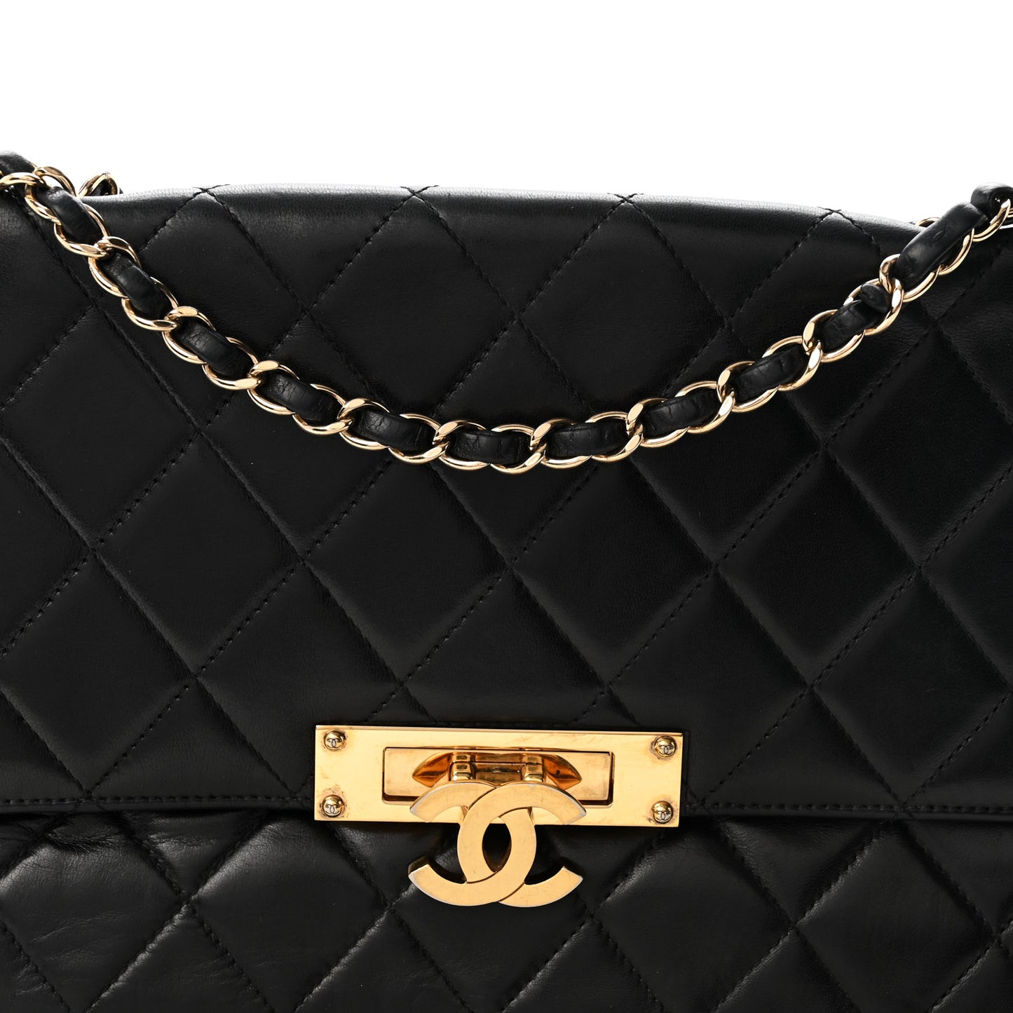 Lambskin Quilted Large Golden Class Flap Black