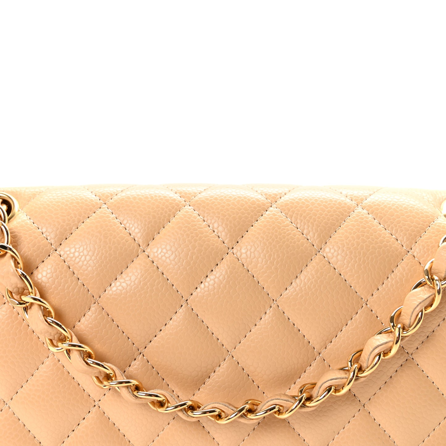 Caviar Quilted Medium Double Flap Beige