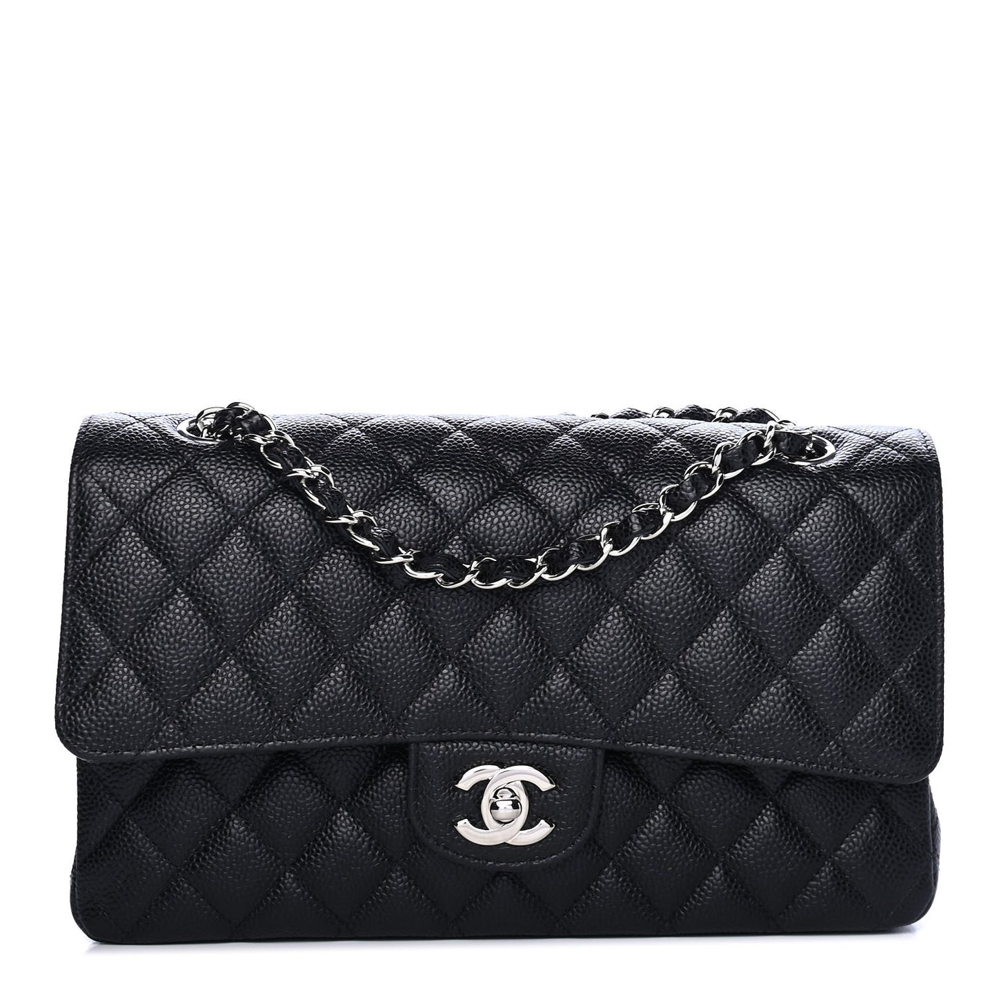 Caviar Quilted Medium Double Flap Black