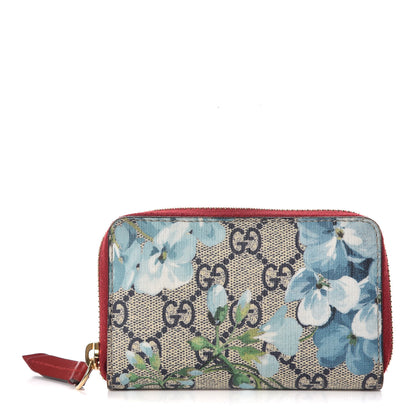 Gucci GG Supreme Monogram Blooms Zip Around Card Case Wallet Beige Blue Navy Hibiscus Red 1 of 9