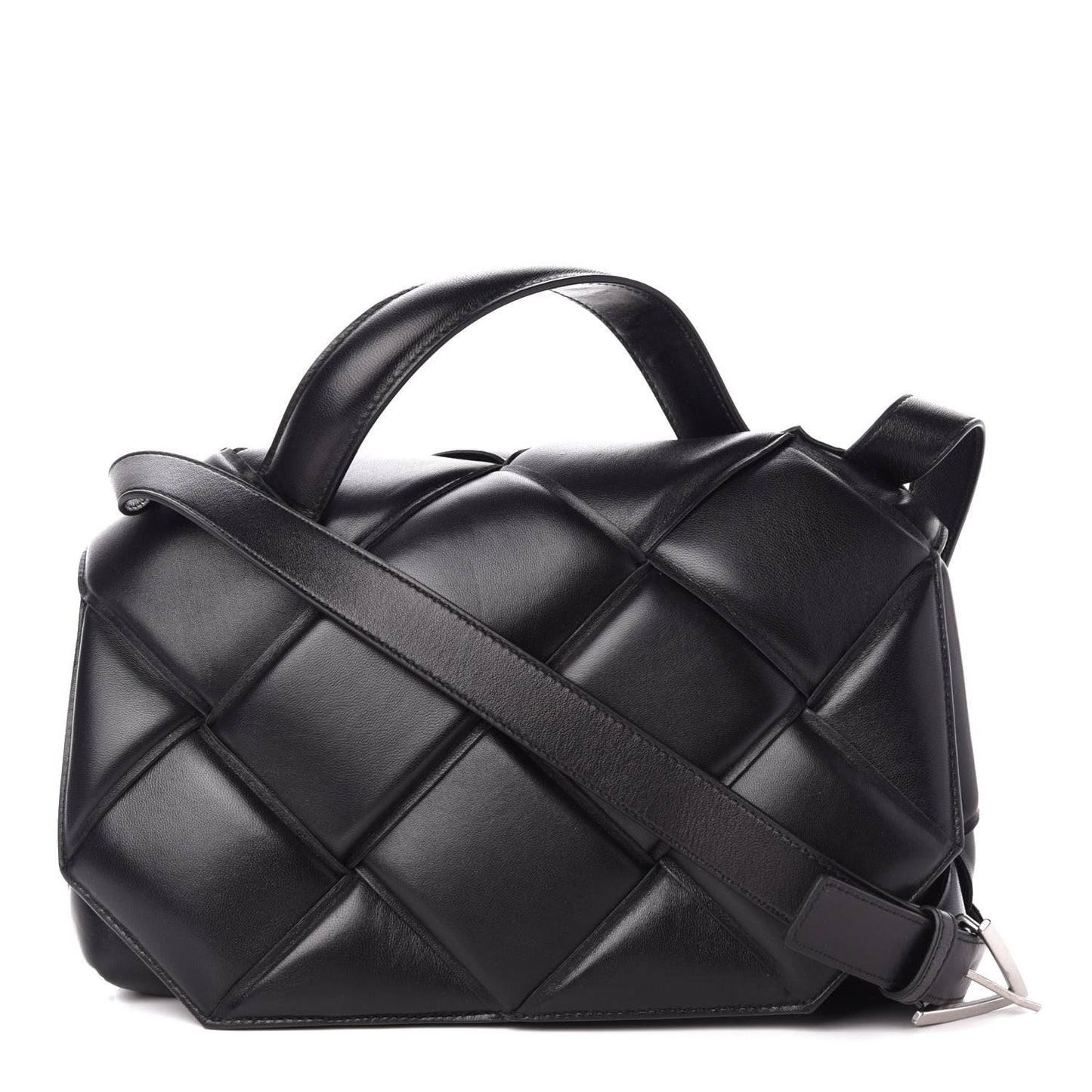 Nappa Intreccio Padded Top Handle Shoulder Bag Black