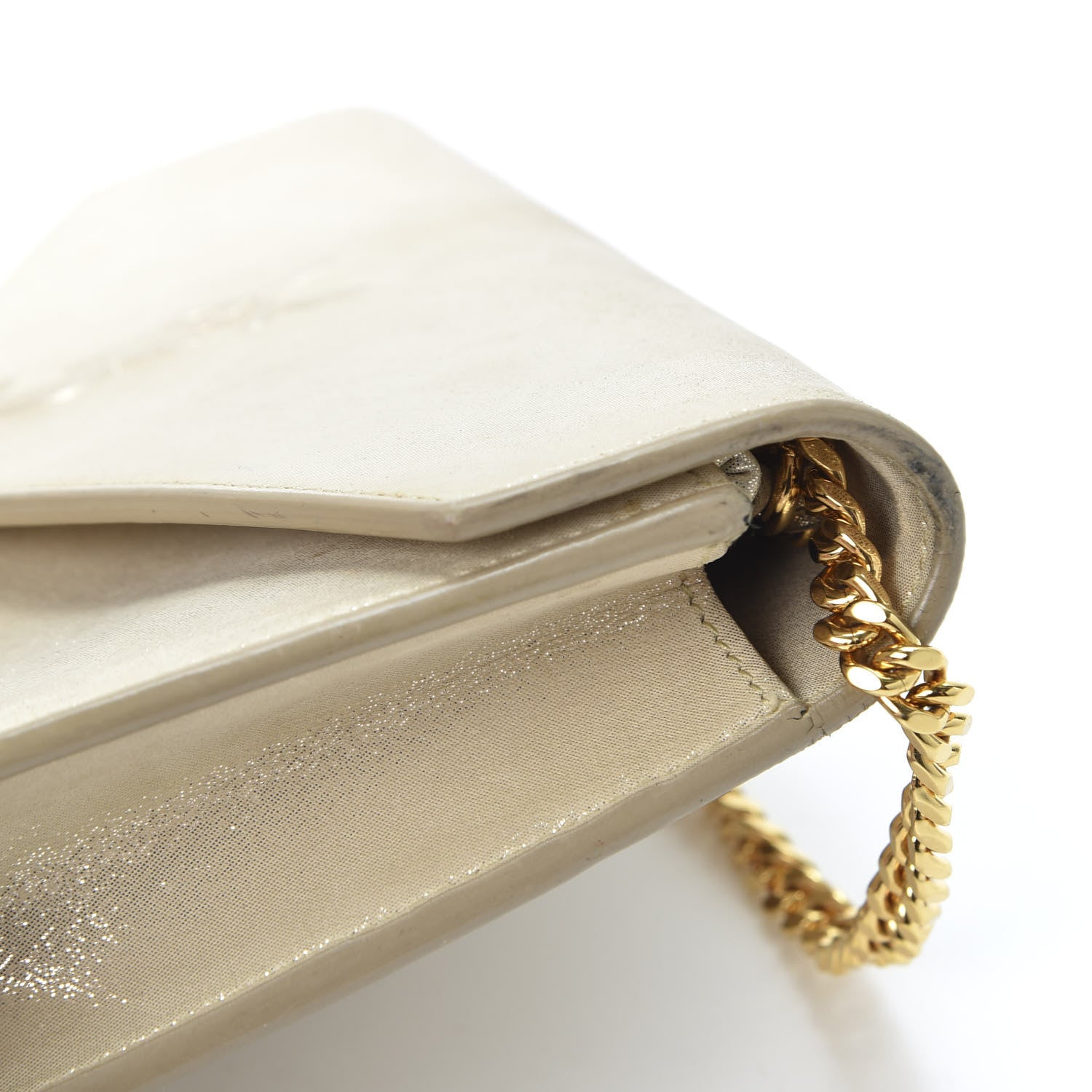 Saint Laurent Metallic Fabric Monogram Envelope Chain Wallet Champagne 7 of 15