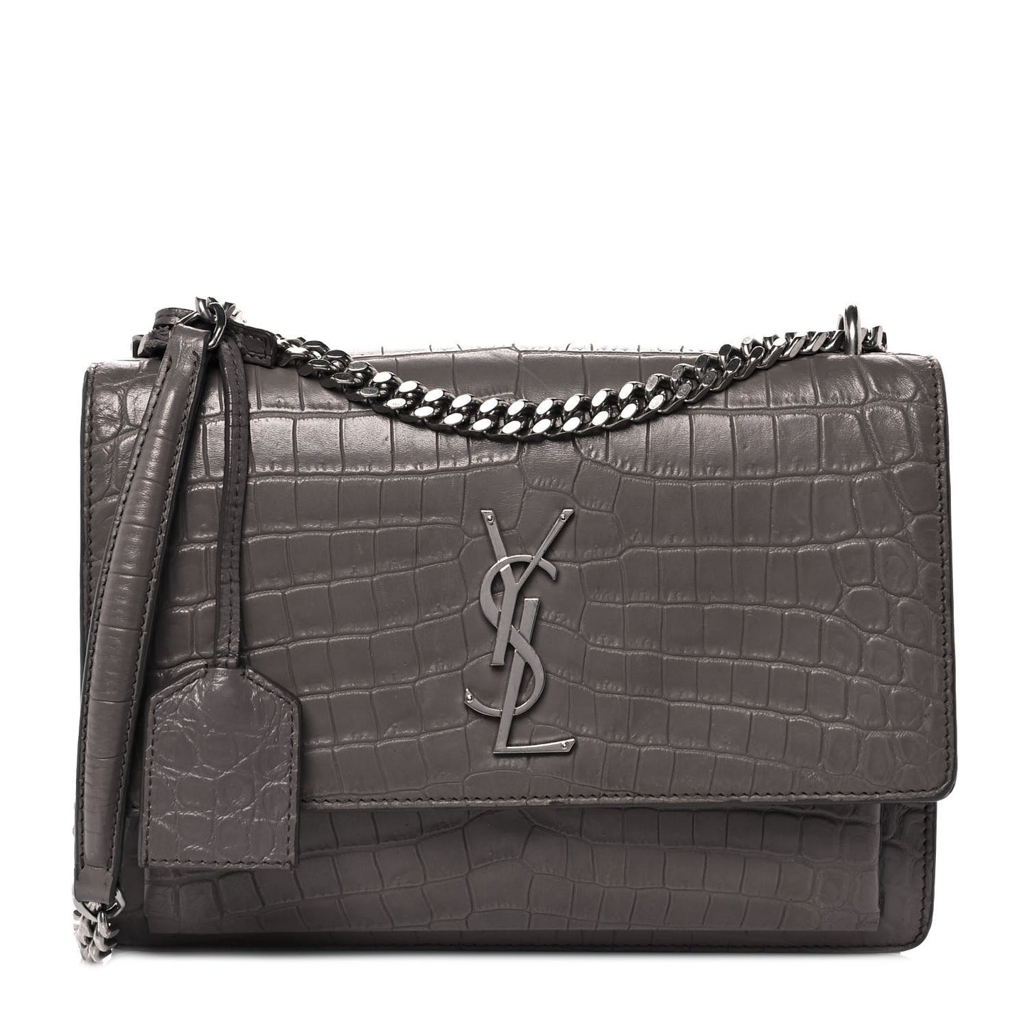 Calfskin Crocodile Embossed Medium Monogram Sunset Fog