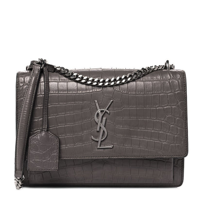 Saint Laurent Calfskin Crocodile Embossed Medium Monogram Sunset Fog 1 of 9