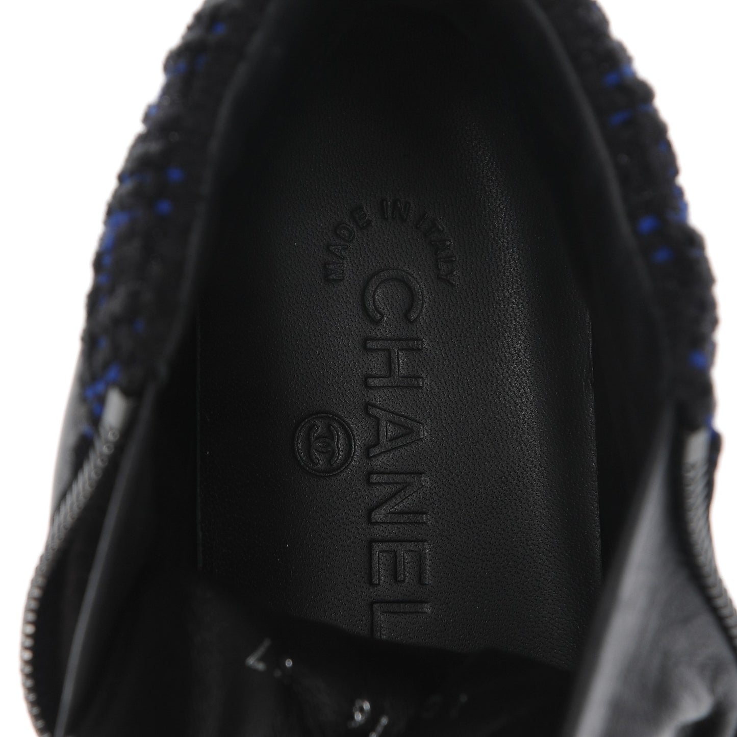 Lambskin Tweed Zipped Sneakers 37 Black Blue