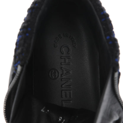 Chanel Lambskin Tweed Zipped Sneakers 37 Black Blue 7 of 8