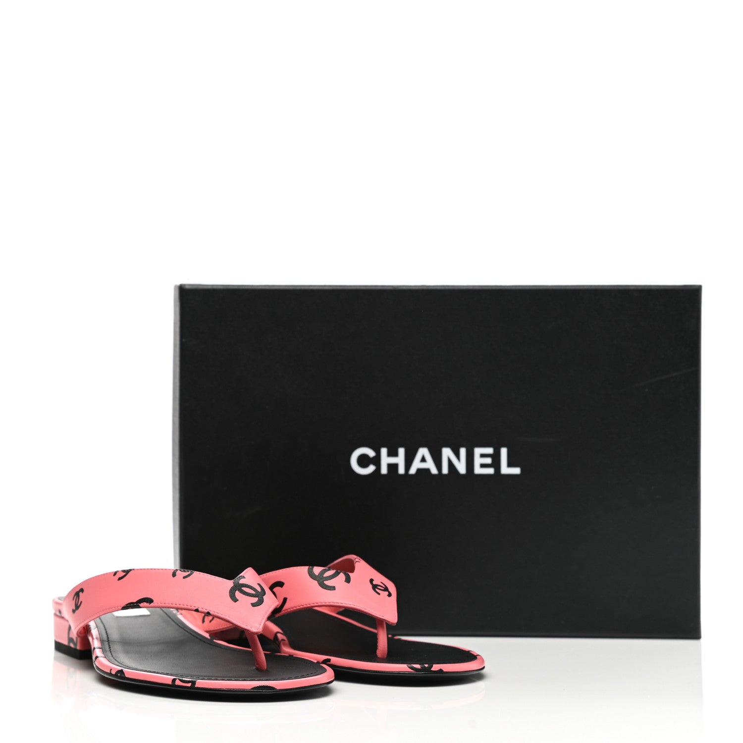 Chanel Lambskin Printed CC Thong Sandals 38 Pink Black 9 of 9