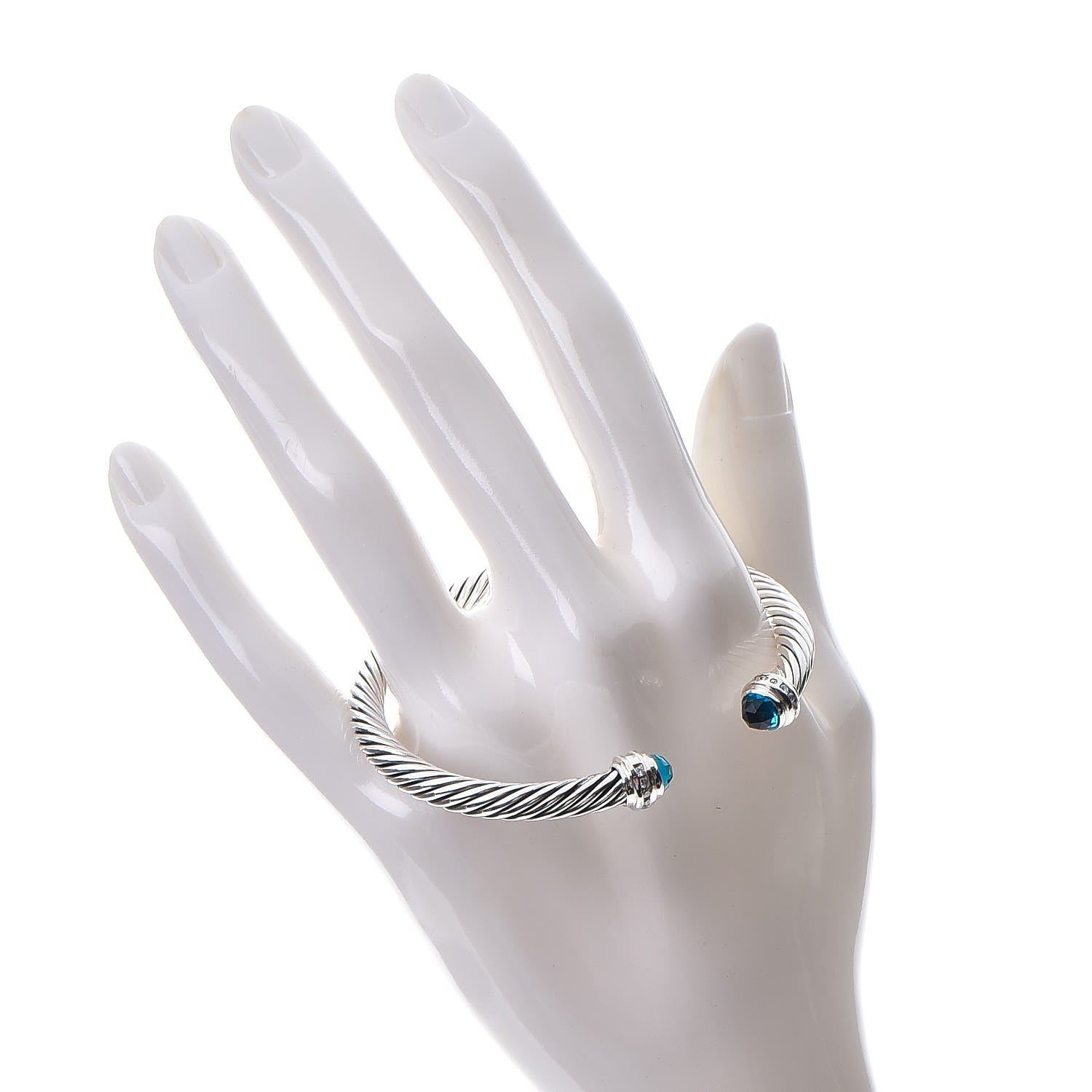 David Yurman Sterling Silver Diamond Blue Topaz 5mm Cable Classics Bracelet 2 of 5