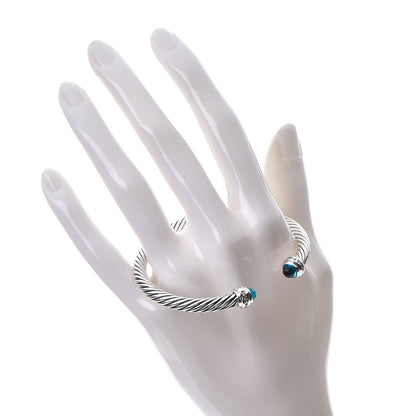 David Yurman Sterling Silver Diamond Blue Topaz 5mm Cable Classics Bracelet 2 of 5