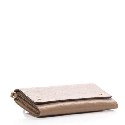 Burberry Calfskin Embossed Monogram Crossbody Light Camel 4 of 13
