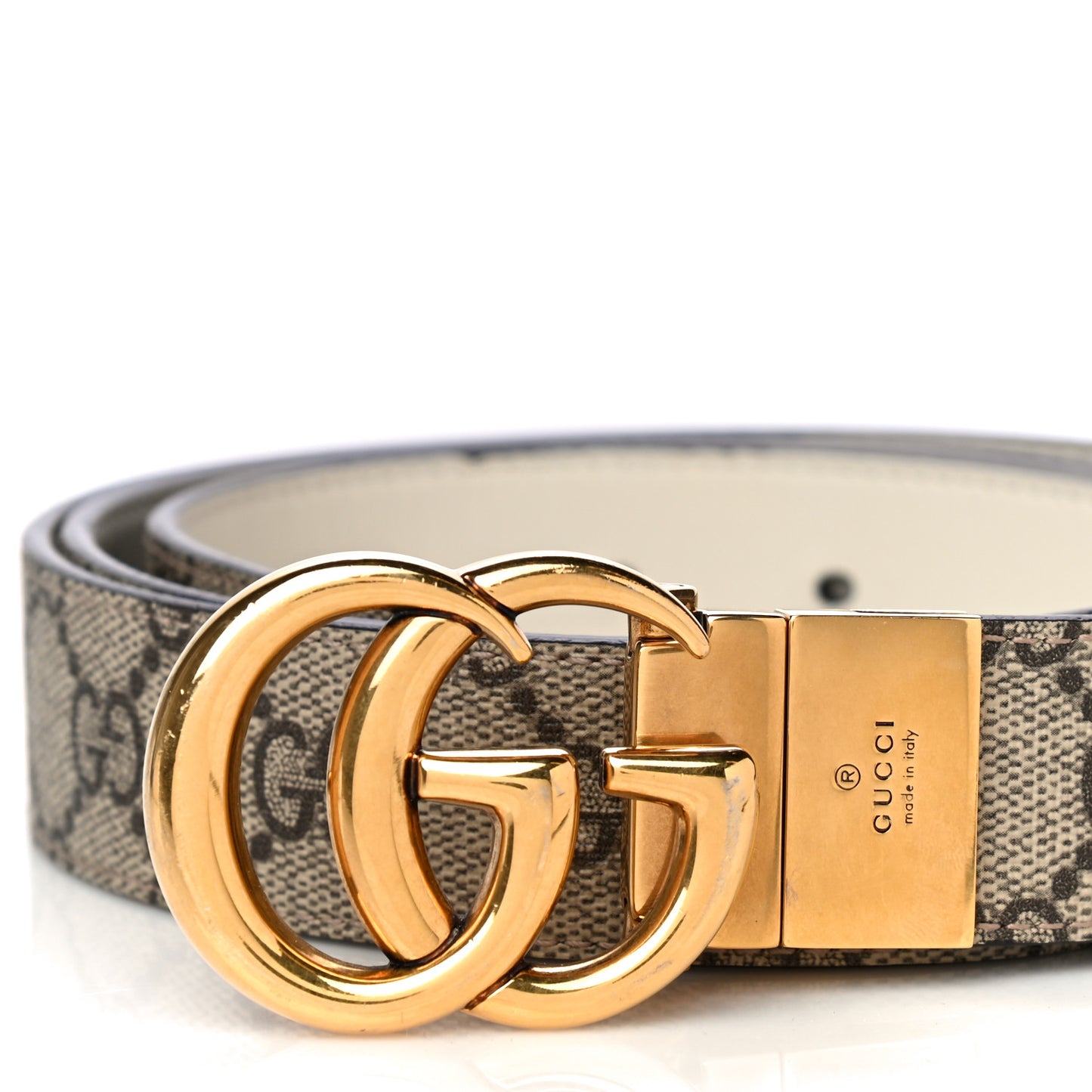 GG Supreme Monogram Plutone Calfskin Double G Reversible 30mm Belt 105 42 Beige Ebony Mystic White