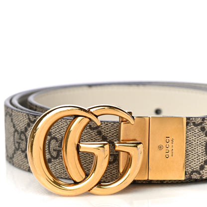 Gucci GG Supreme Monogram Plutone Calfskin Double G Reversible 30mm Belt 105 42 Beige Ebony Mystic White 3 of 10