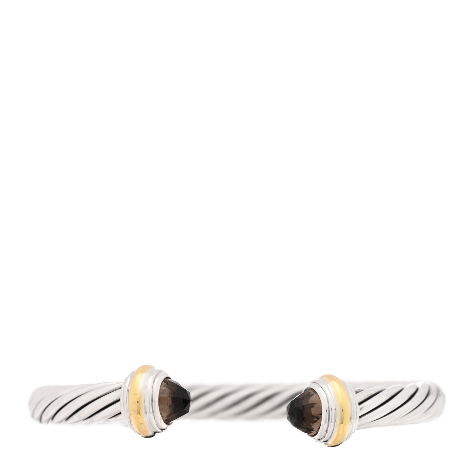 David Yurman Sterling Silver 18K Yellow Gold Smoky Quartz 7mm Cable Classics Bracelet 1 of 3