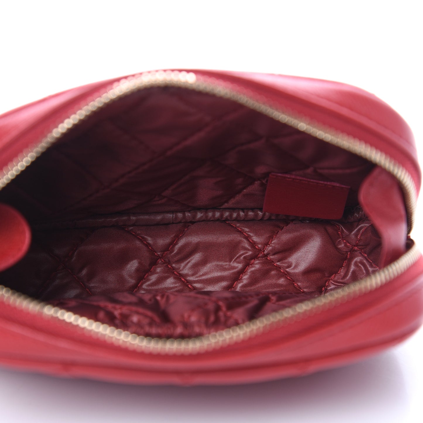 Caviar Quilted Small Curvy Pouch Cosmetic Case Dark Red