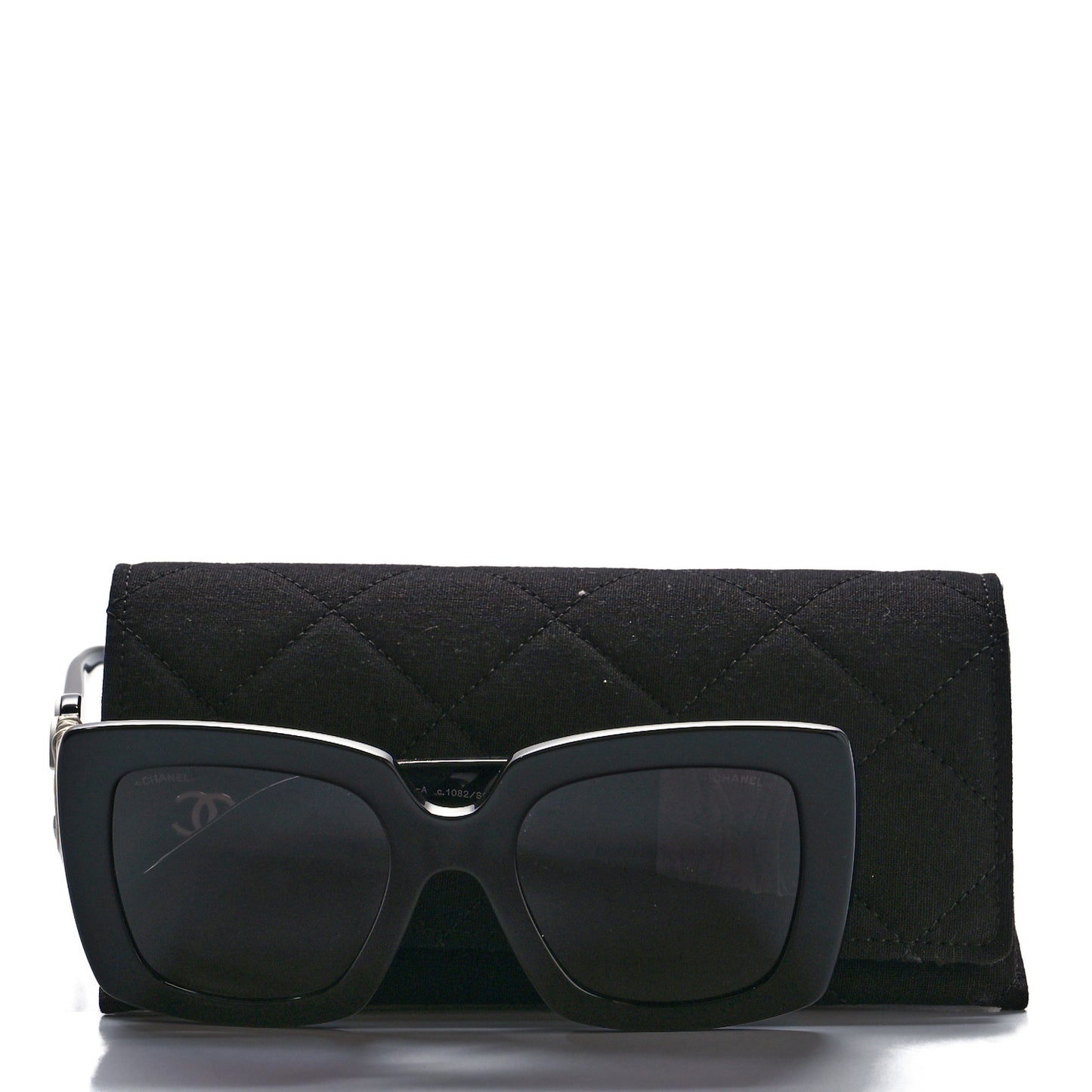 Acetate Calfskin Square Sunglasses 5474-Q-A Black White