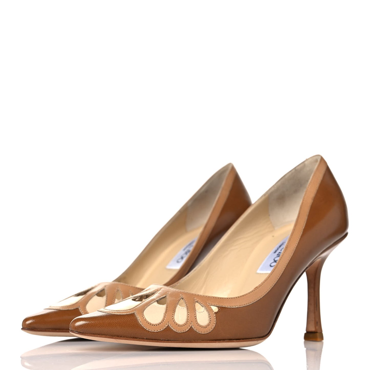 Calfskin Pointy Toe Pumps 35.5 Brown Beige