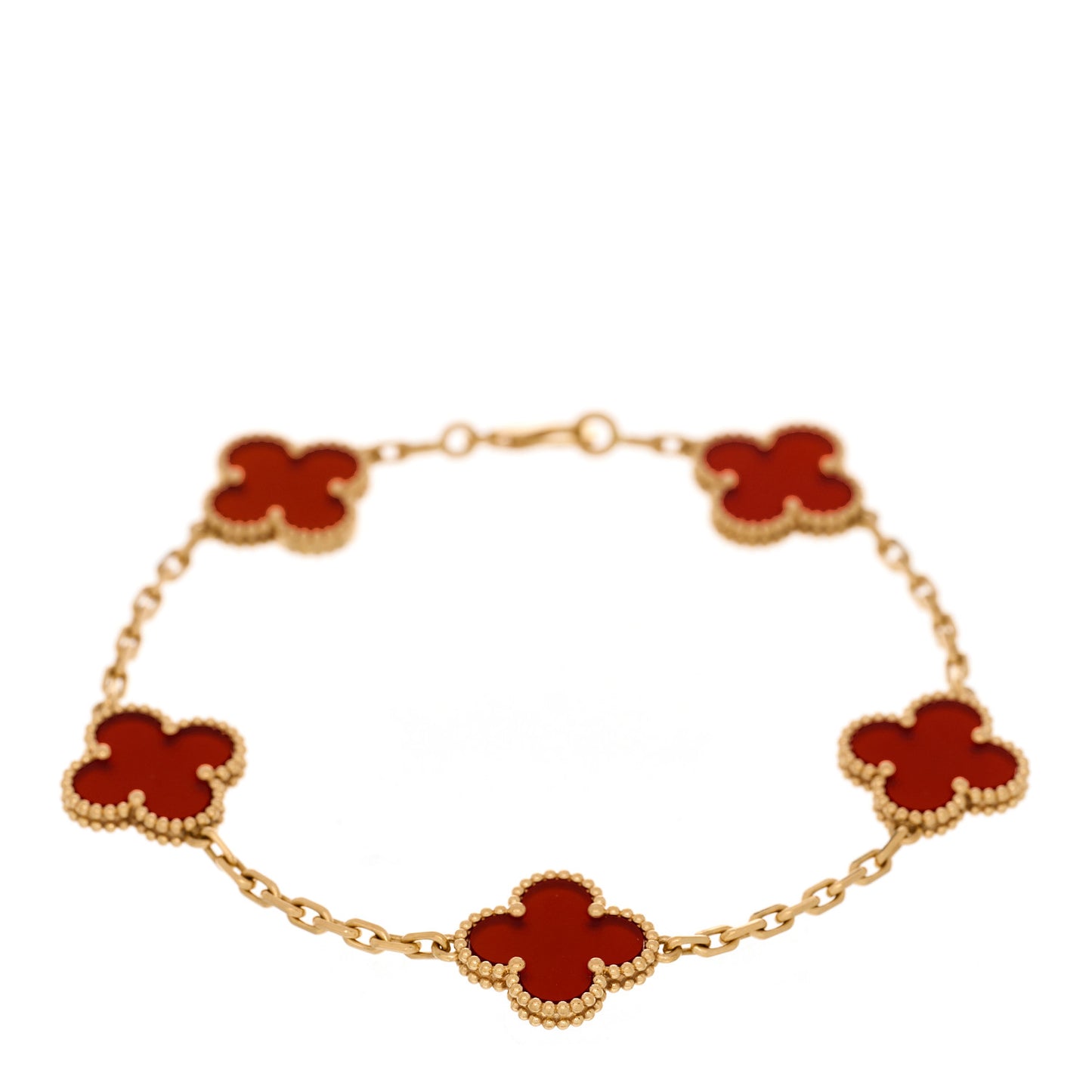 18K Yellow Gold Carnelian 5 Motifs Vintage Alhambra Bracelet