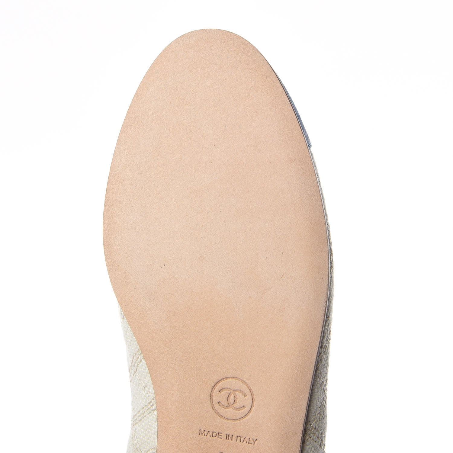 Chanel Toile Oily Calfskin CC Cap Toe Ballerina Flats 36 Light Beige Blue 10 of 11