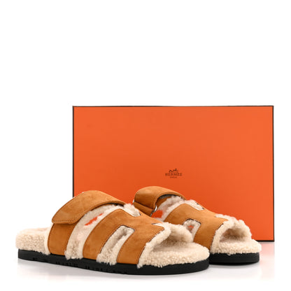 Hermes Suede Goatskin Woolskin Womens Chypre Sandals 38.5 Naturel Ecru 10 of 10