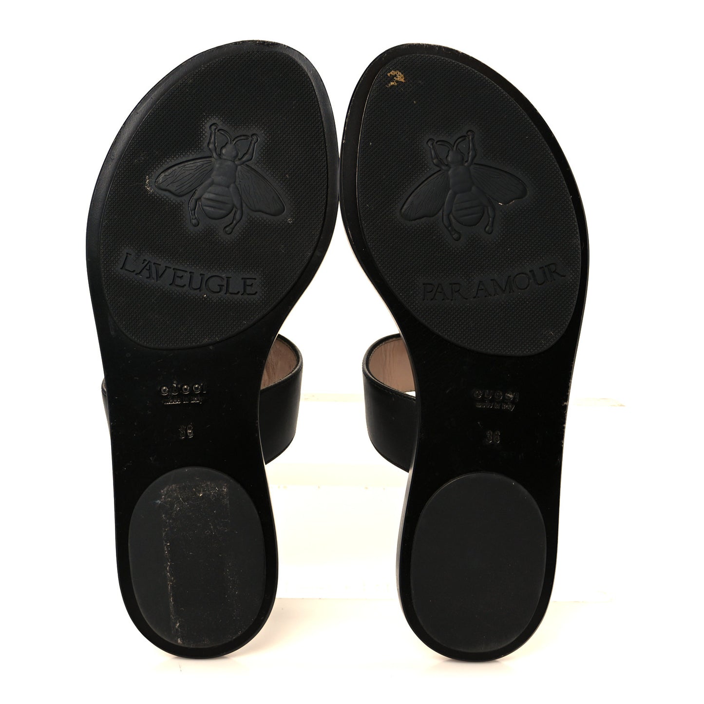 Calfskin GG Marmont Thong Sandals 36 Black