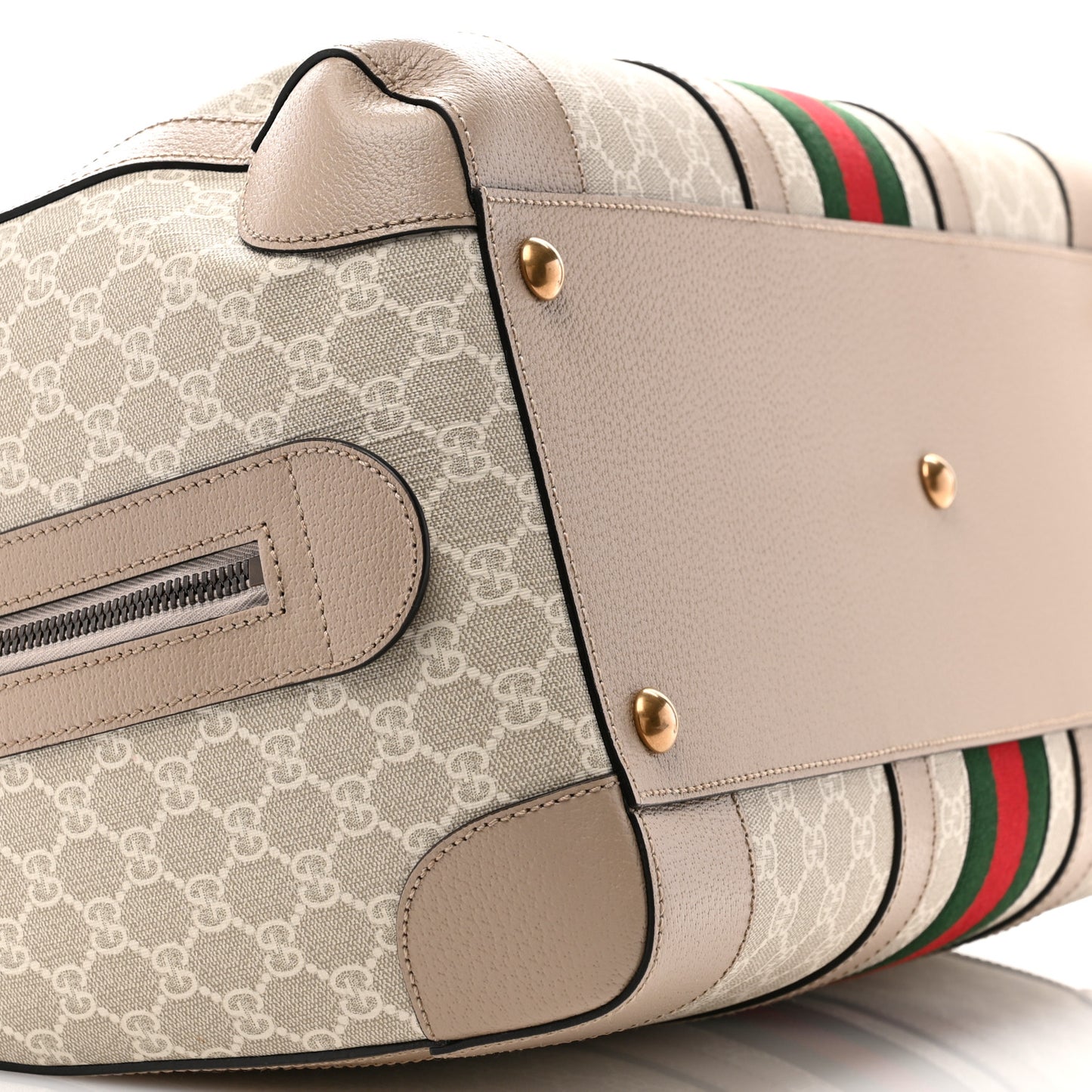 GG Supreme Monogram Textured Dollar Calfskin Web Medium Savoy Duffle Bag Beige Mystic White Oatmeal