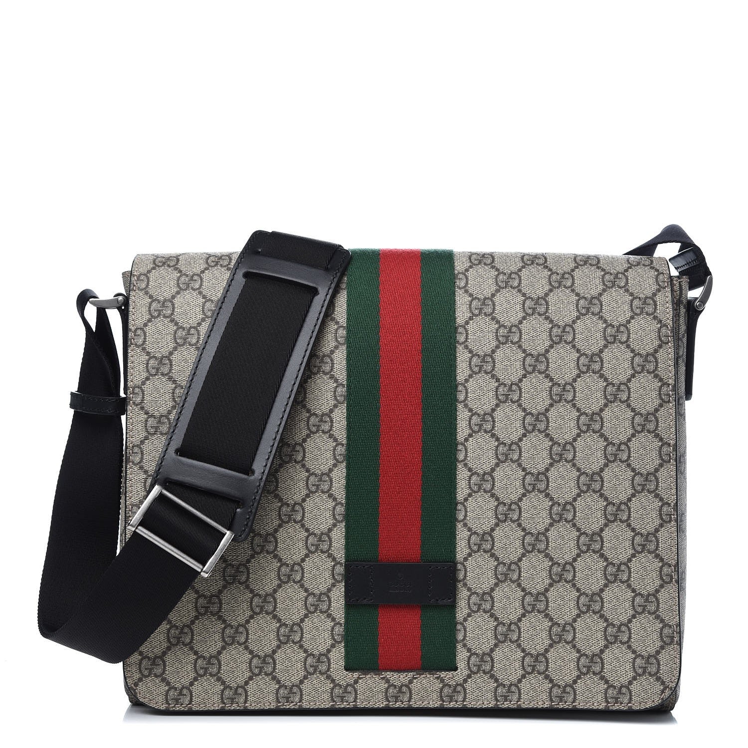 Gucci GG Supreme Monogram Web Flap Messenger Bag Black 1 of 8
