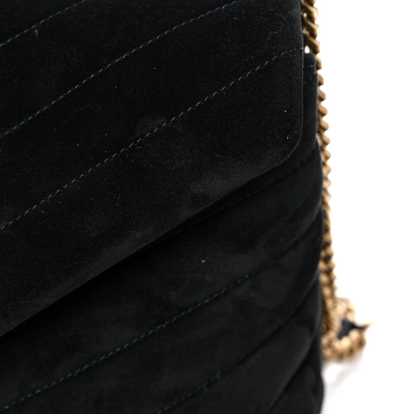 Suede Calfskin Y Quilted Monogram Small Loulou Chain Satchel Black