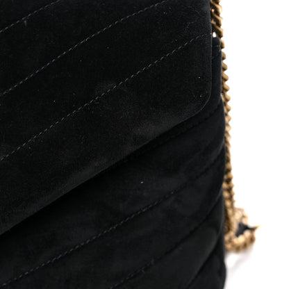 Saint Laurent Suede Calfskin Y Quilted Monogram Small Loulou Chain Satchel Black 13 of 14