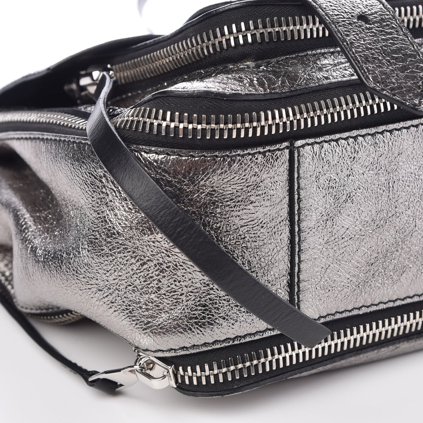 Metallic Paper Lambskin Medium PS1 Plus Zip Satchel Dark Silver