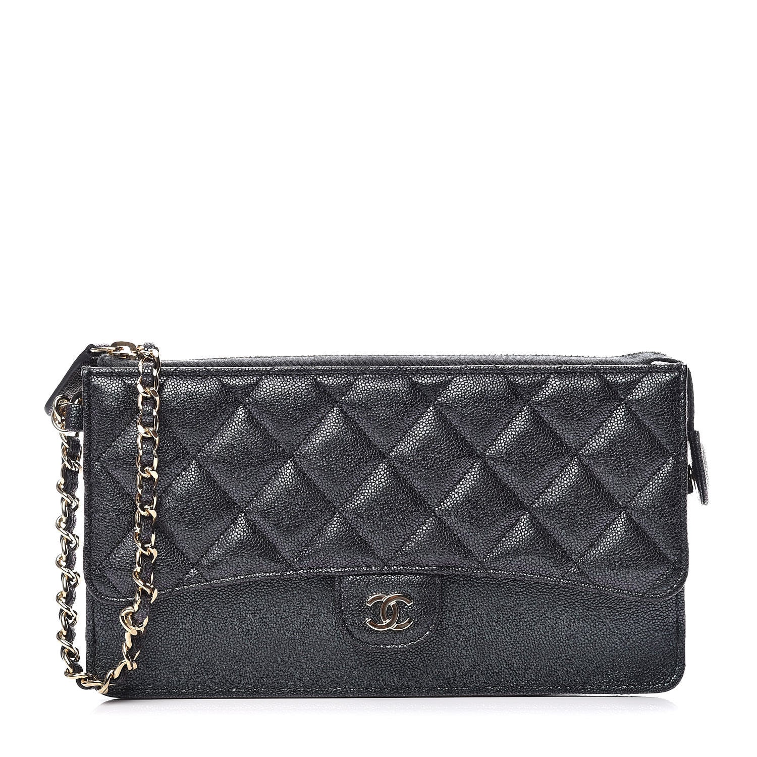 Chanel Iridescent Caviar Quilted Classic Pouch With Handle Black 1 of 8