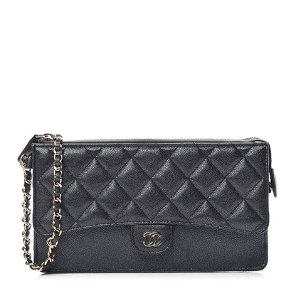 Chanel Iridescent Caviar Quilted Classic Pouch With Handle Black 1 of 8