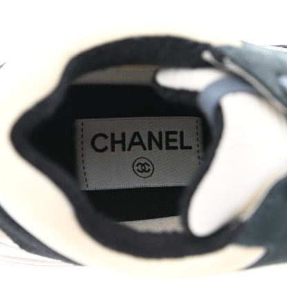 Chanel Nylon Calfskin Suede CC Womens Sneakers 38 Navy White Orange Black 6 of 7