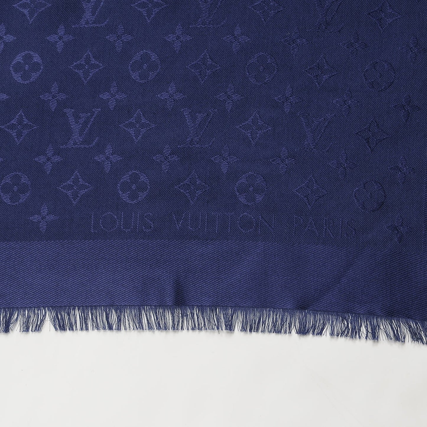 Wool Silk Monogram Shawl Blue Nuit