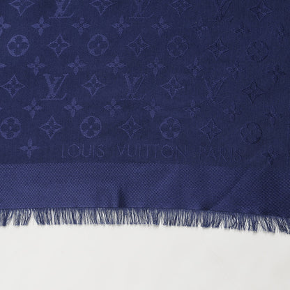 Louis Vuitton Wool Silk Monogram Shawl Blue Nuit 3 of 4