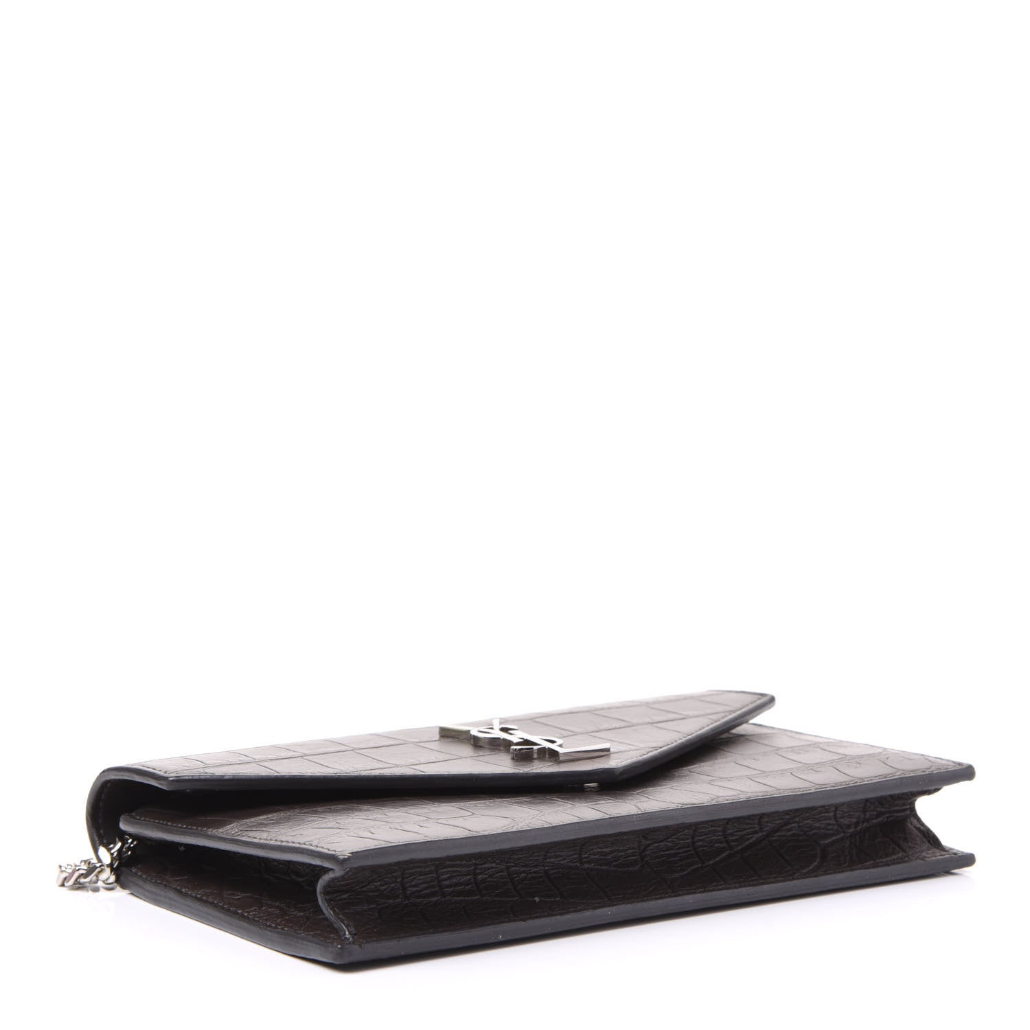 Saint Laurent SAINT LAUREN Croc Embossed Monogram Envelope Chain Wallet Dark Anthracite 3 of 10