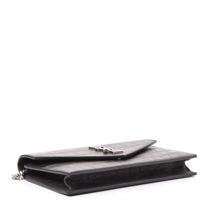 Saint Laurent SAINT LAUREN Croc Embossed Monogram Envelope Chain Wallet Dark Anthracite 3 of 10