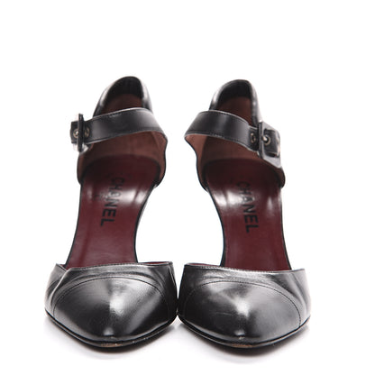 Chanel Lambskin Cap Toe Ankle Strap Pumps 37 Black 2 of 9